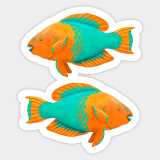 Tropical Coral Reef Rainbow Parrotfish in Digital Sticker